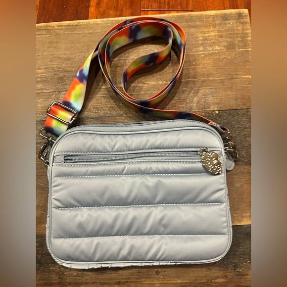 Betsey Johnson “LUV” light blue Crossbody Bag with Multicolor Strap - Picture 3 of 7